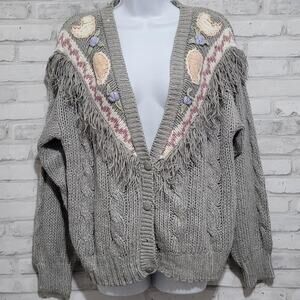 Vintage 80s Spice of Life Knit Button Sweater With Fringe